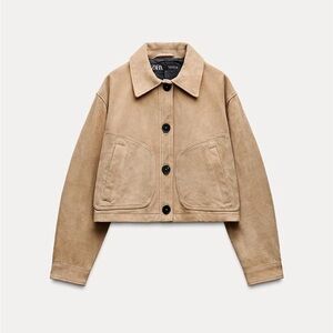 Brand new 100% leather camel crop jacket